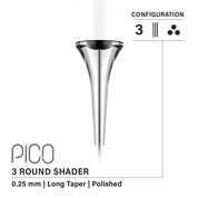 Vertix Pico Cartridges 0.25mm 3 Round Shader Long Taper Needle- 20pcs